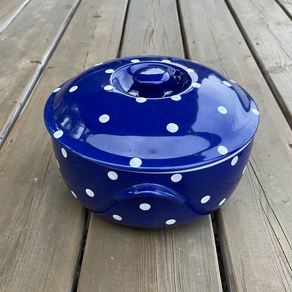 Spode Baking Days 2 Qt Round Covered Casserole Pot Lid Blue White Polka Dot - Picture 6 of 14
